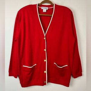 Vintage Eccobay Red Knit Gold Tone Buttons Sailor Nautical Cardigan Large